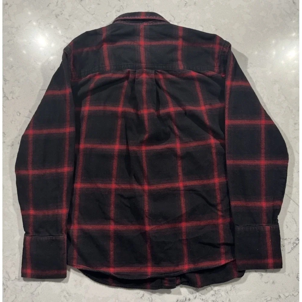 Banana Republic Flannel Shirt Mens Large Red Black Plaid Long Sleeve Casual Logo